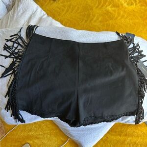 NEW F21 soft black fringe tassel shorts Forever 21 Black Textured Skirt